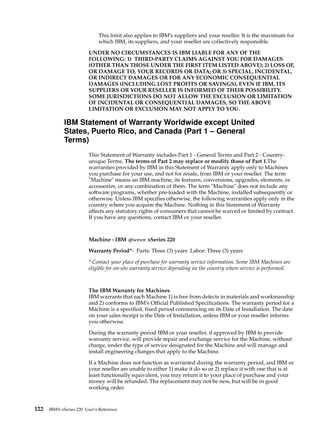 IBM 220 manual Machine IBM xSeries 