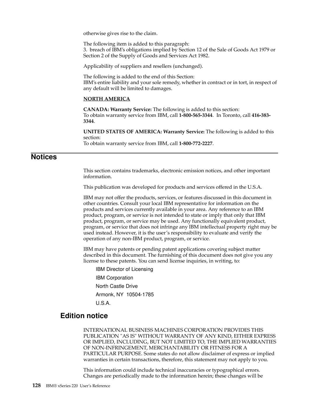 IBM 220 manual Edition notice, North America 