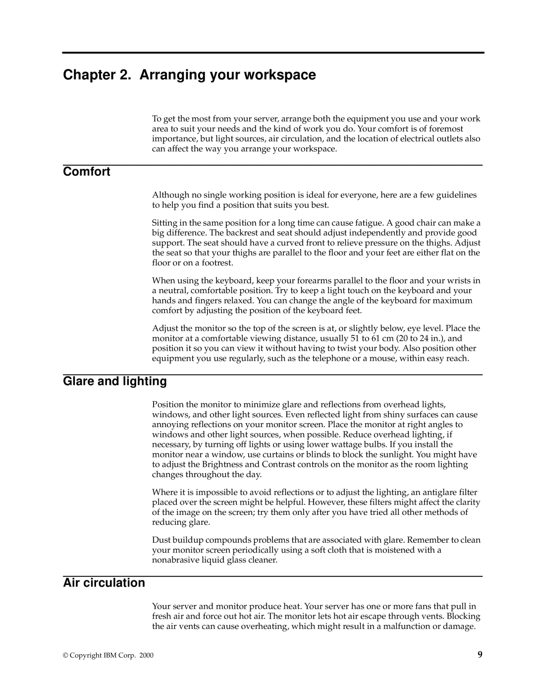 IBM 220 manual Comfort, Glare and lighting, Air circulation 