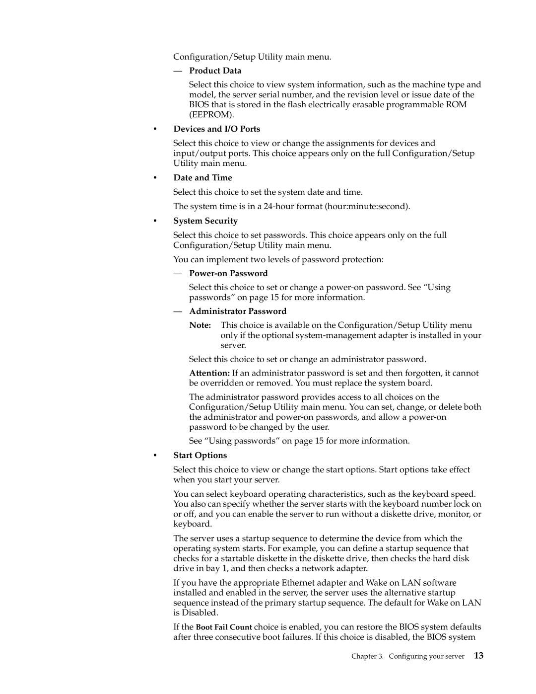 IBM 220 Product Data, Devices and I/O Ports, Date and Time, System Security, Power-on Password, Administrator Password 