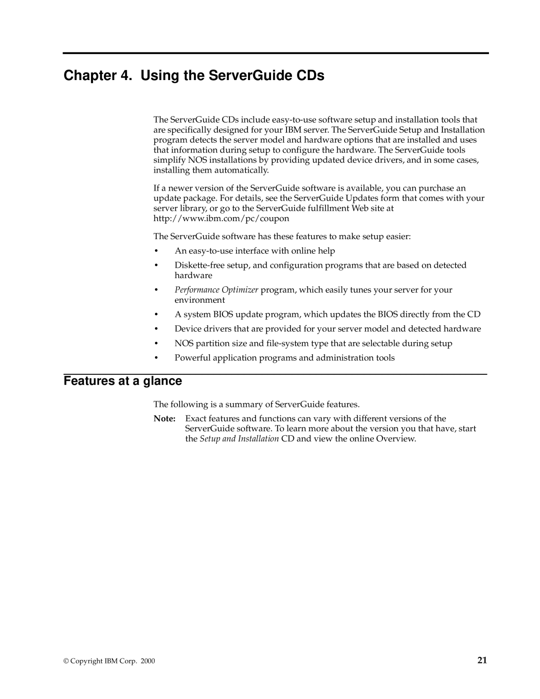 IBM 220 manual Using the ServerGuide CDs, Features at a glance 