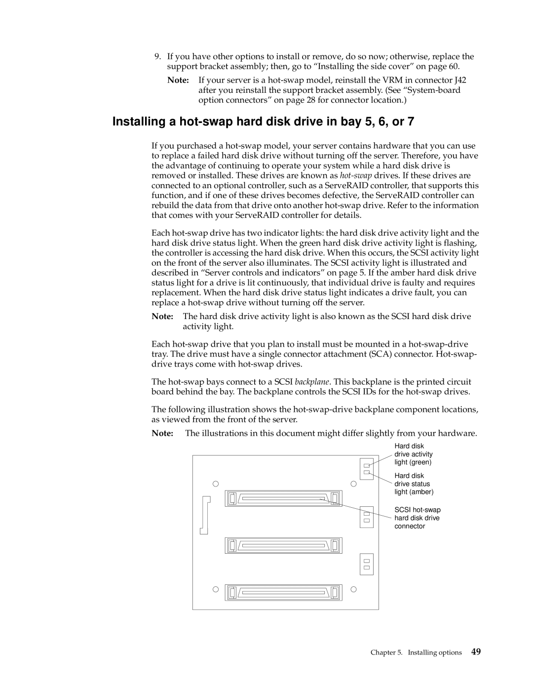 IBM 220 manual Installing a hot-swap hard disk drive in bay 5, 6, or 