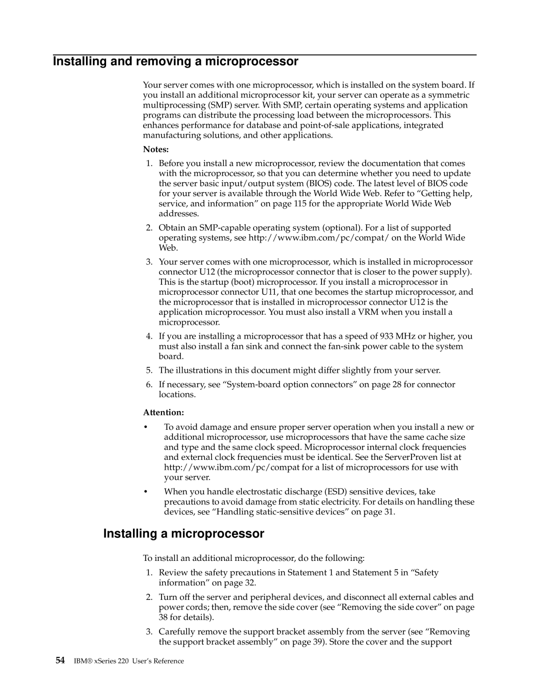 IBM 220 manual Installing and removing a microprocessor, Installing a microprocessor 