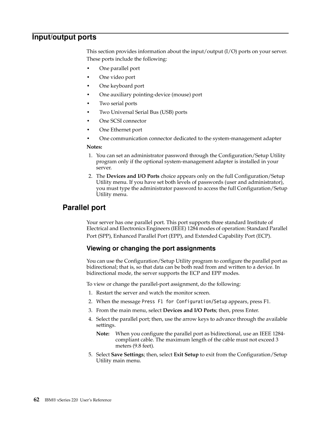 IBM 220 manual Input/output ports, Parallel port, Viewing or changing the port assignments 