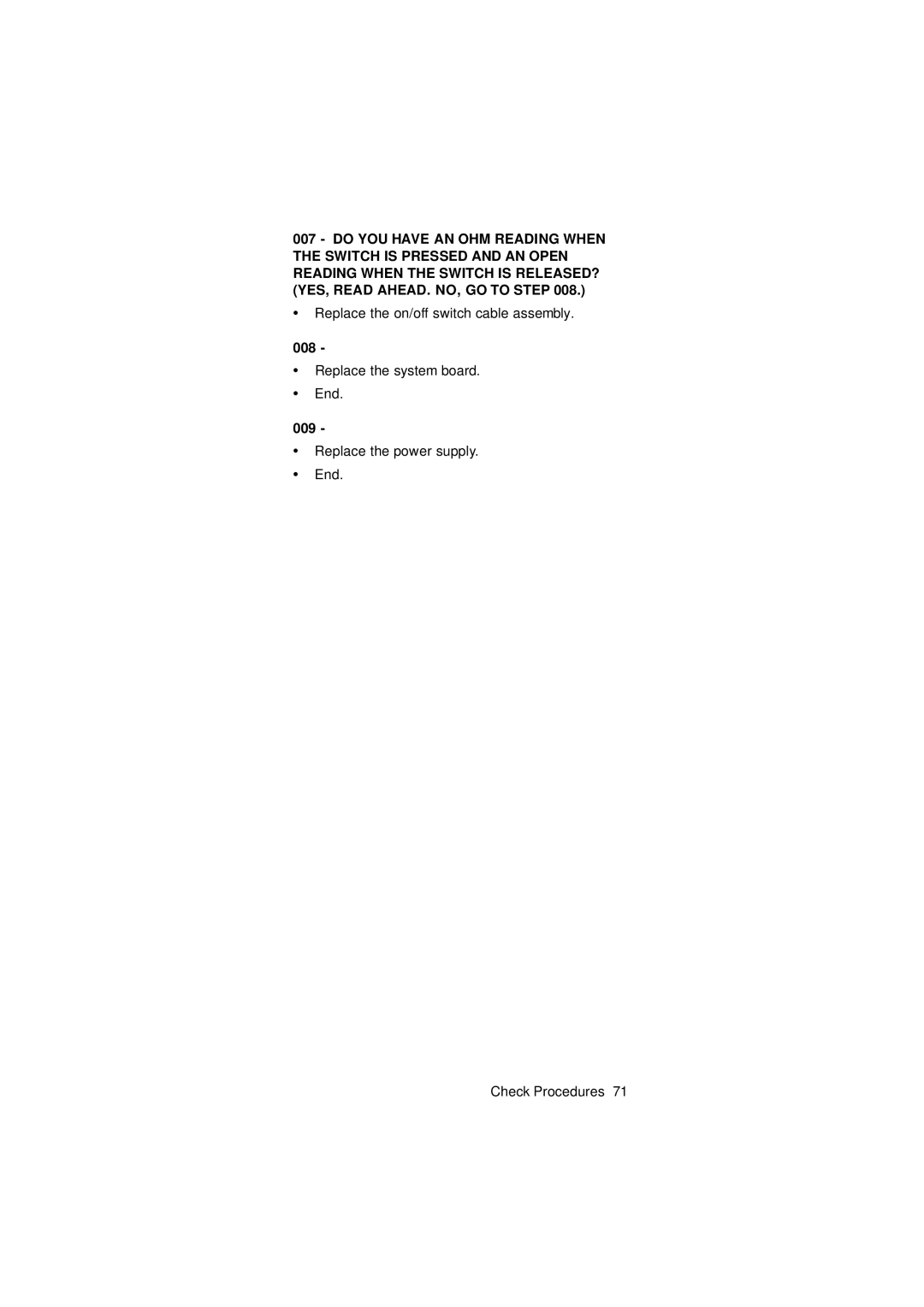 IBM 2274 manual Replace the on/off switch cable assembly, Replace the power supply End Check Procedures 