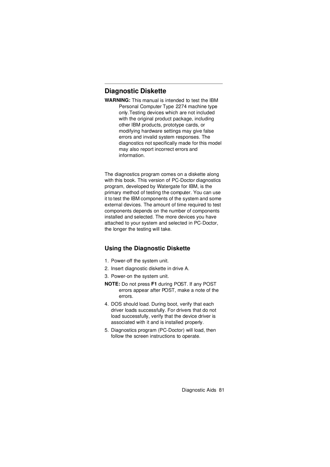 IBM 2274 manual Using the Diagnostic Diskette 