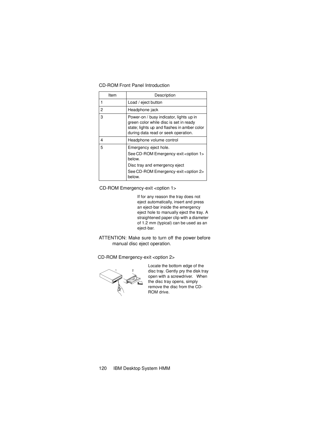 IBM 2274 manual CD-ROM Front Panel Introduction, CD-ROM Emergency-exit option 