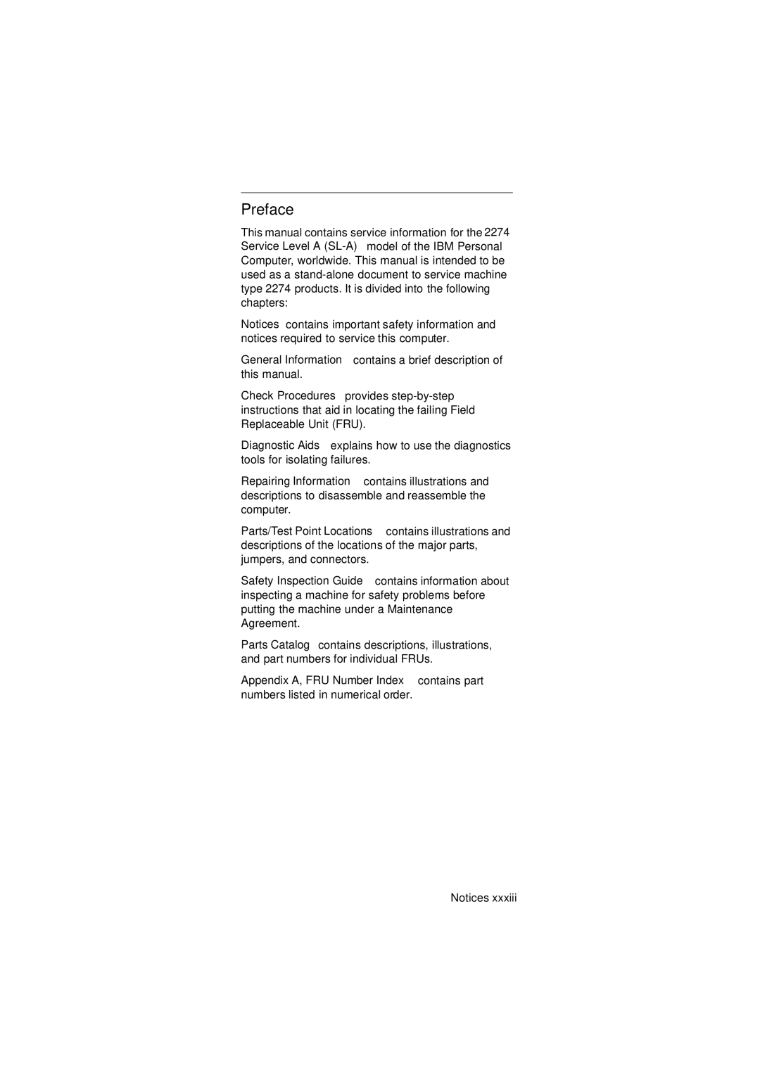 IBM 2274 manual Preface, Appendix A, FRU Number Index contains part, Numbers listed in numerical order 