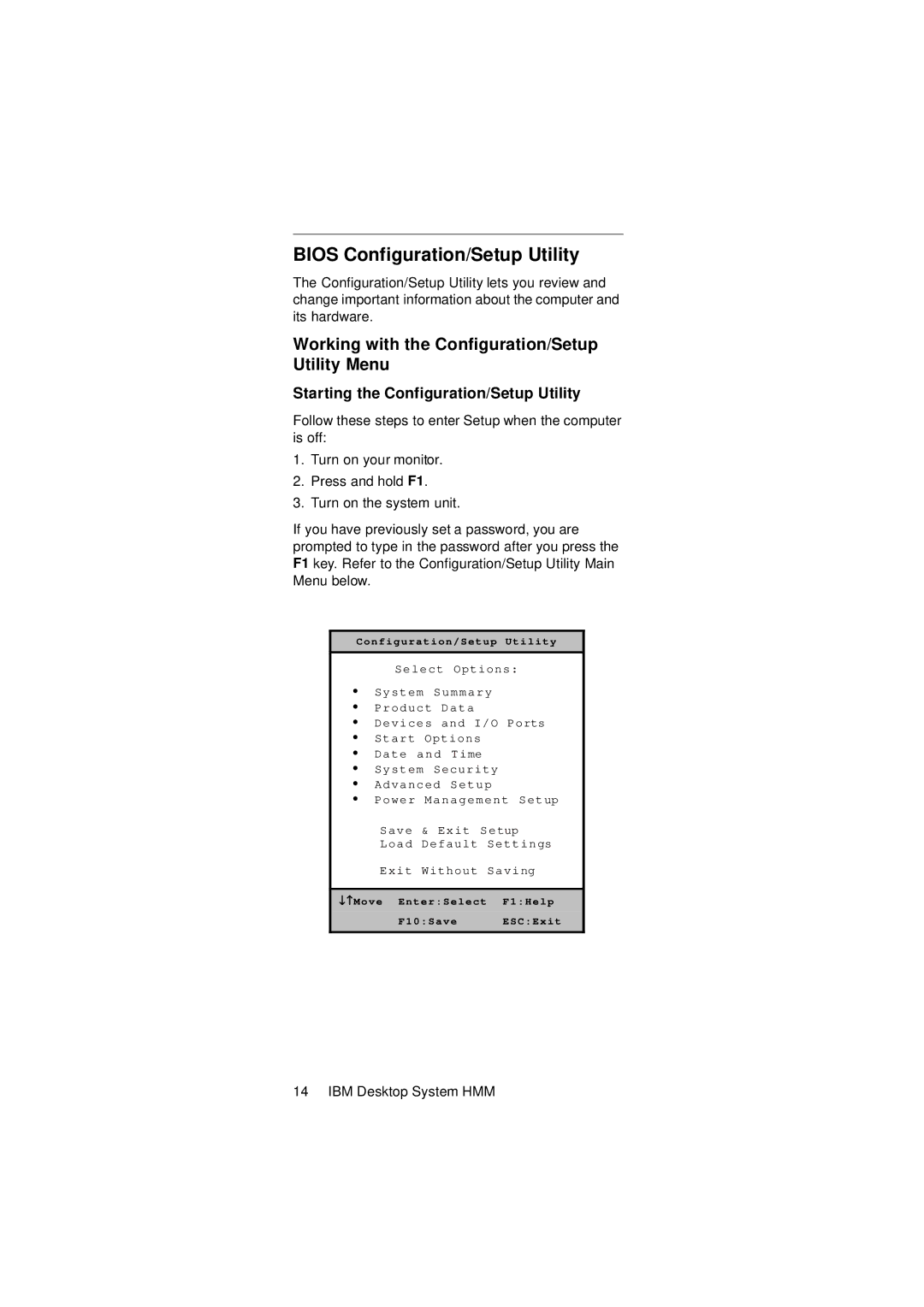 IBM 2274 manual Bios Configuration/Setup Utility, Working with the Configuration/Setup Utility Menu 