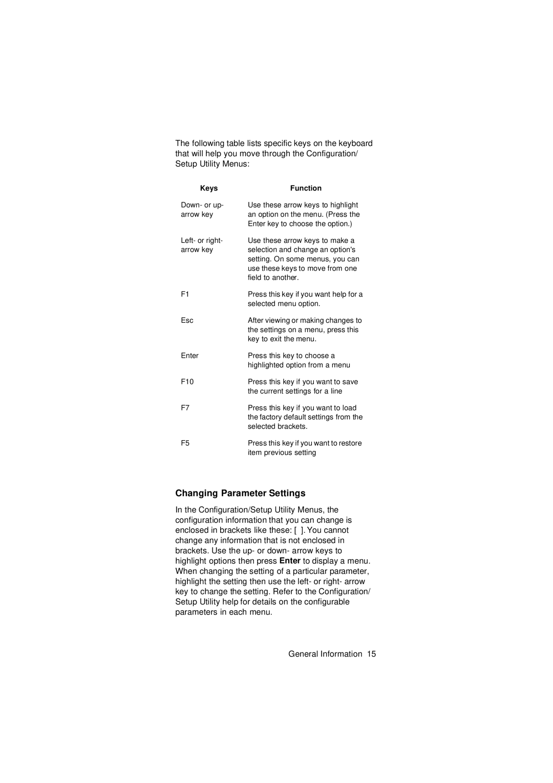 IBM 2274 manual Changing Parameter Settings, Keys Function 