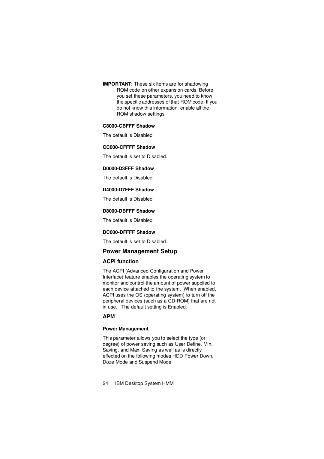 IBM 2274 manual Power Management Setup 