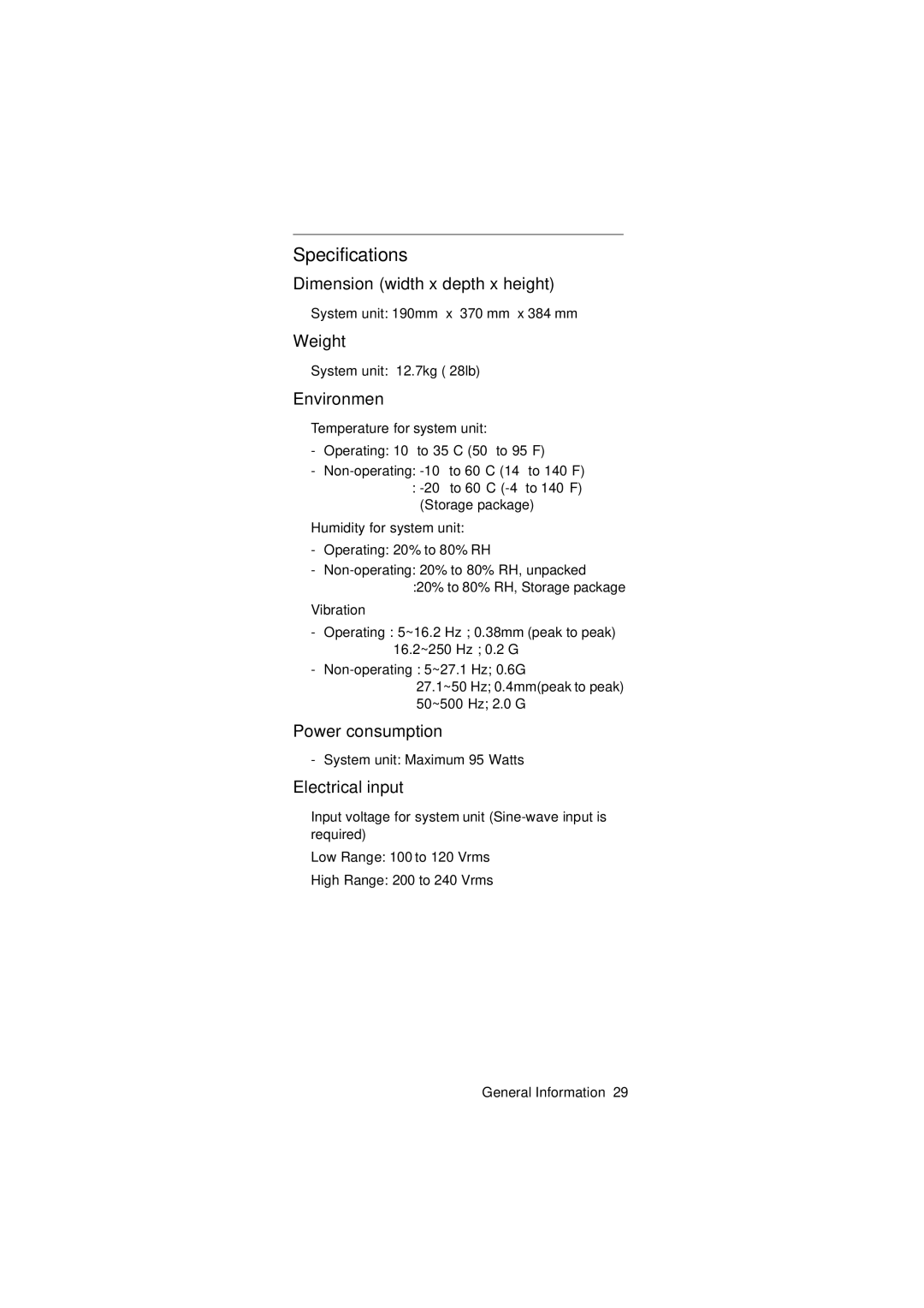 IBM 2274 manual Specifications 