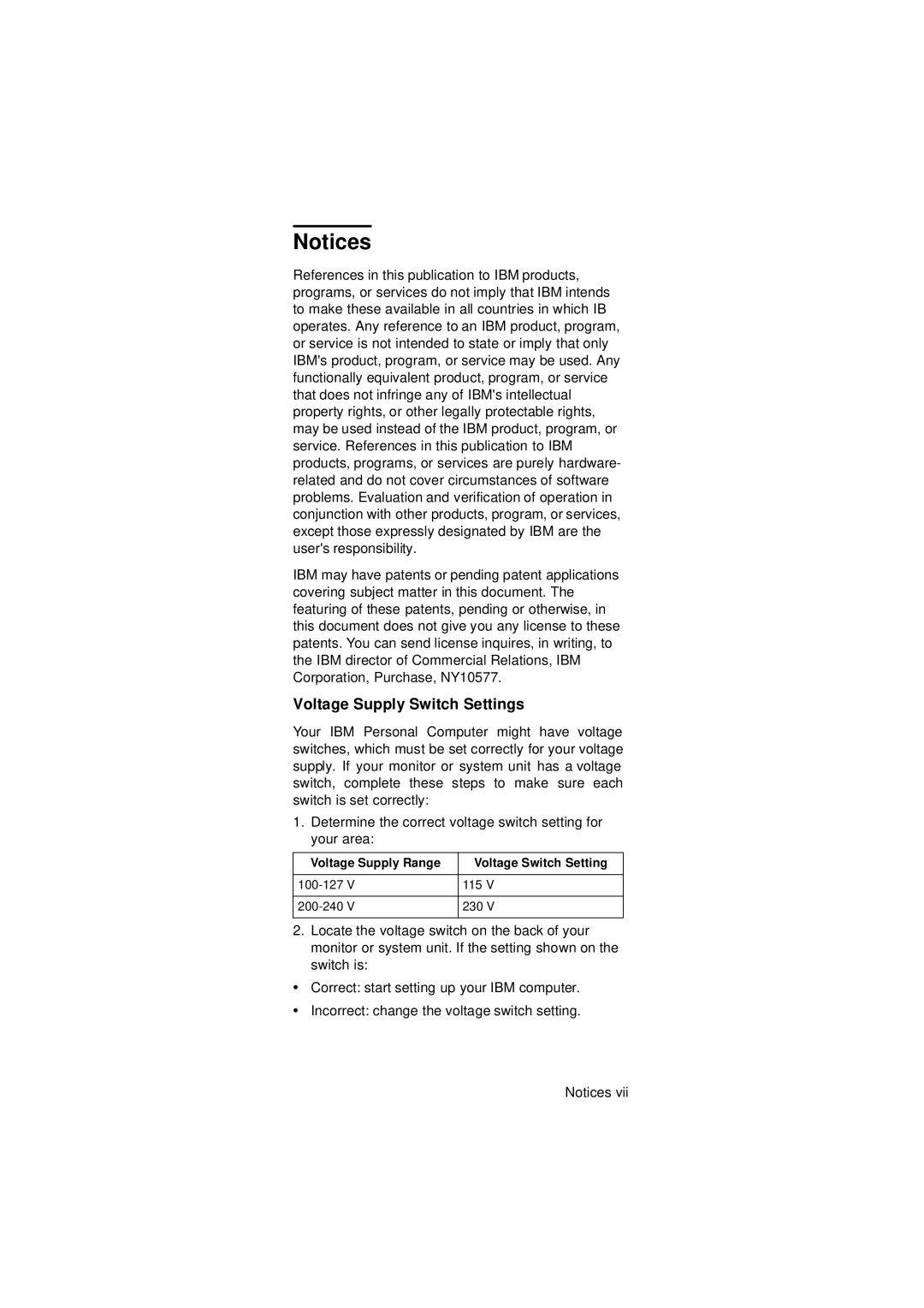 IBM 2274 manual Voltage Supply Switch Settings, Voltage Supply Range Voltage Switch Setting 