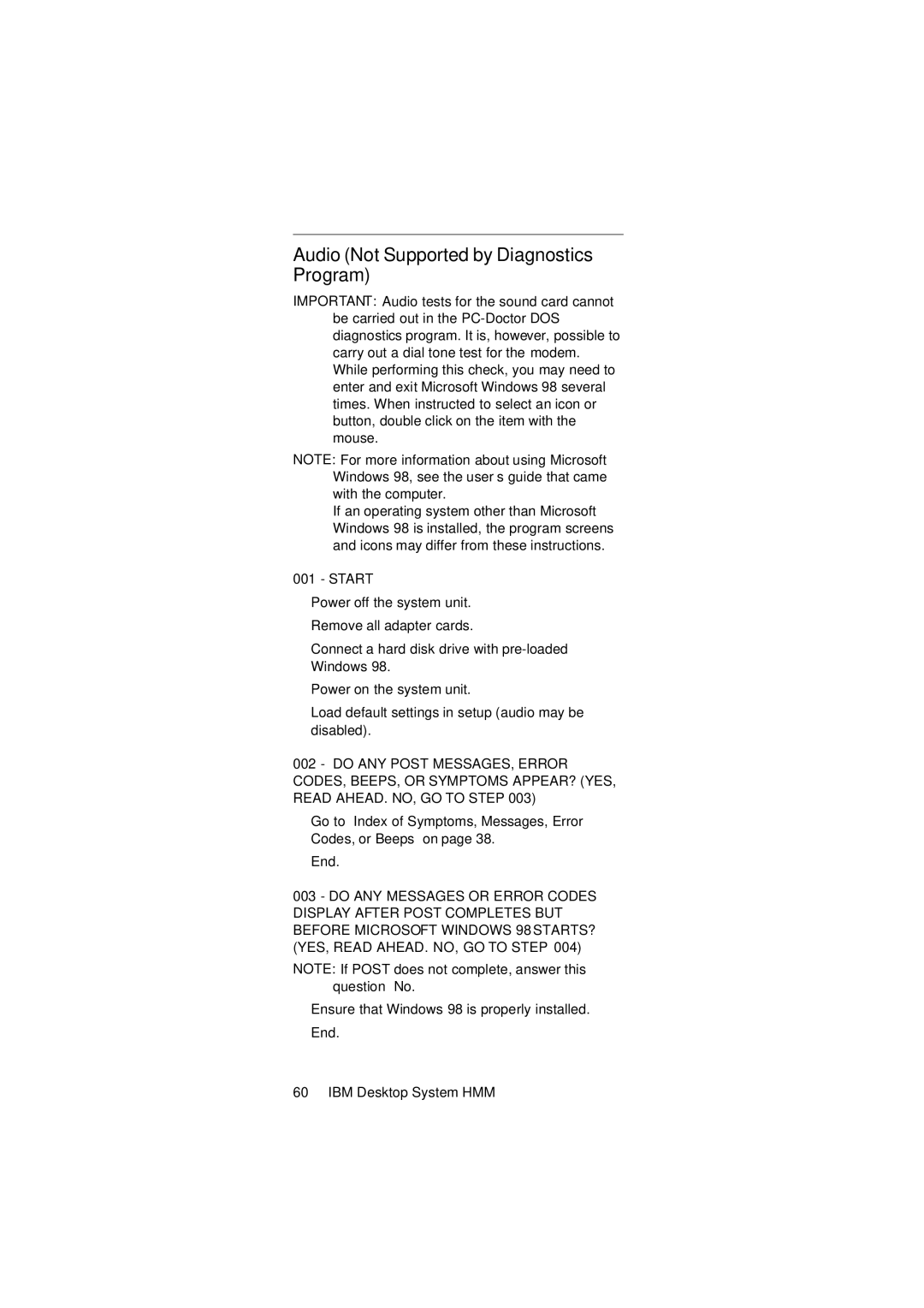 IBM 2274 manual Audio Not Supported by Diagnostics Program 