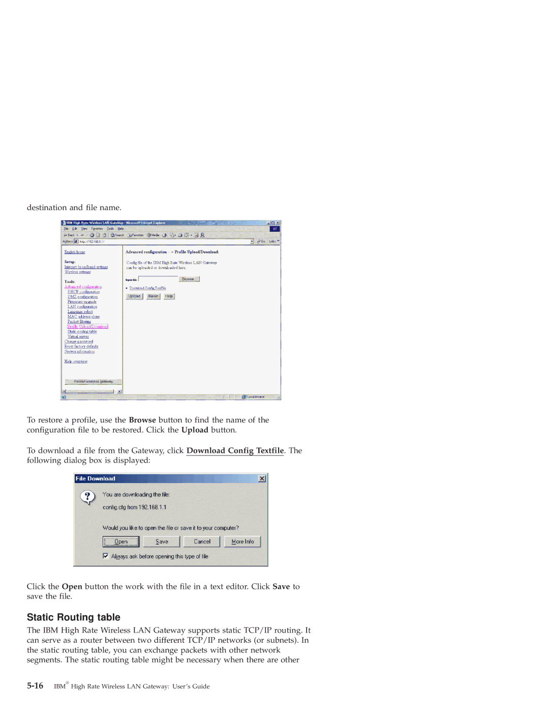 IBM 22P6415 manual Static Routing table 