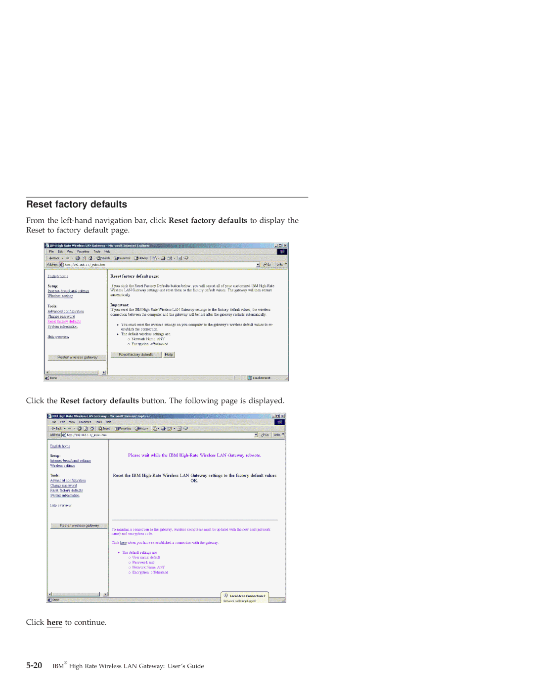 IBM 22P6415 manual Reset factory defaults 