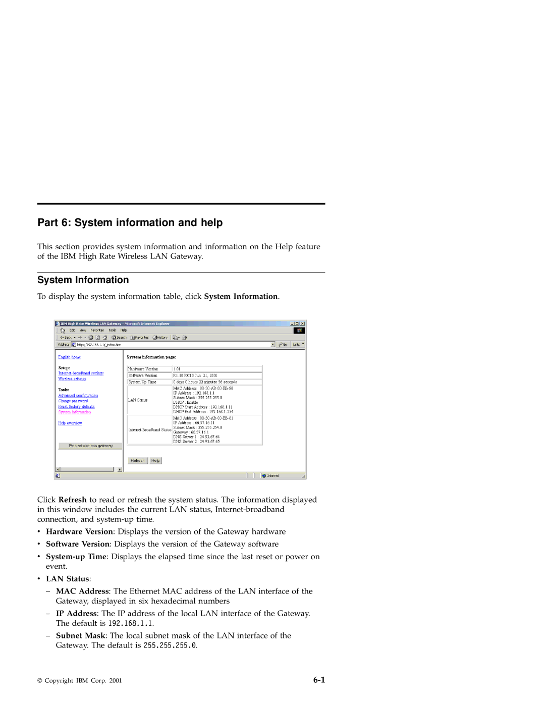 IBM 22P6415 manual Part 6 System information and help, System Information 