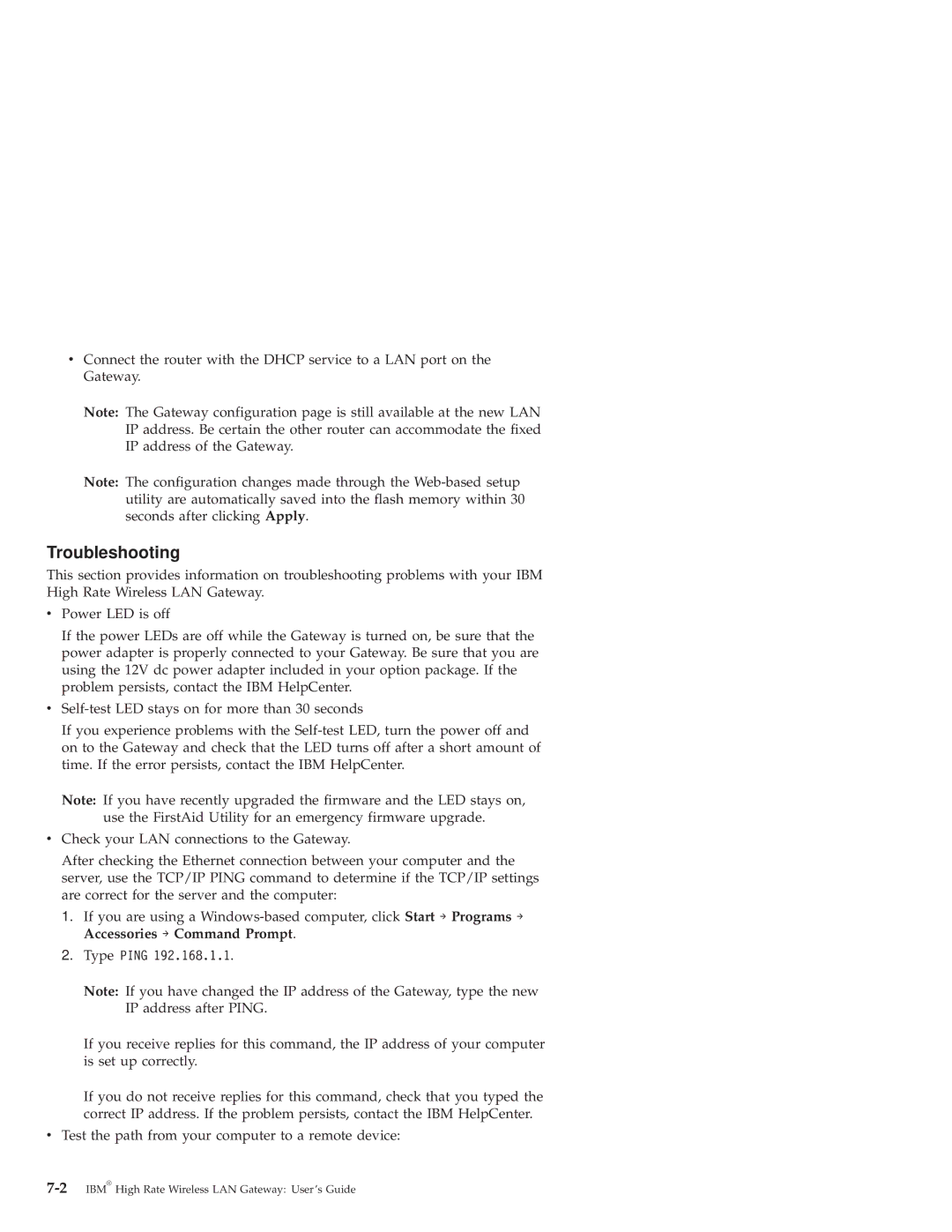 IBM 22P6415 manual Troubleshooting, Type Ping 