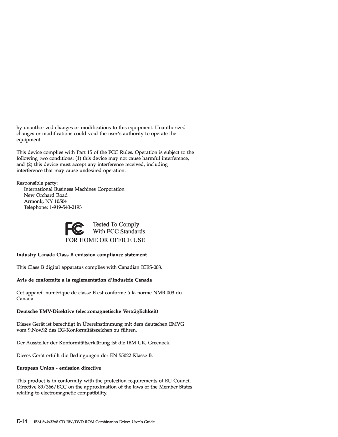 IBM 22P6959 manual Industry Canada Class B emission compliance statement, European Union - emission directive 