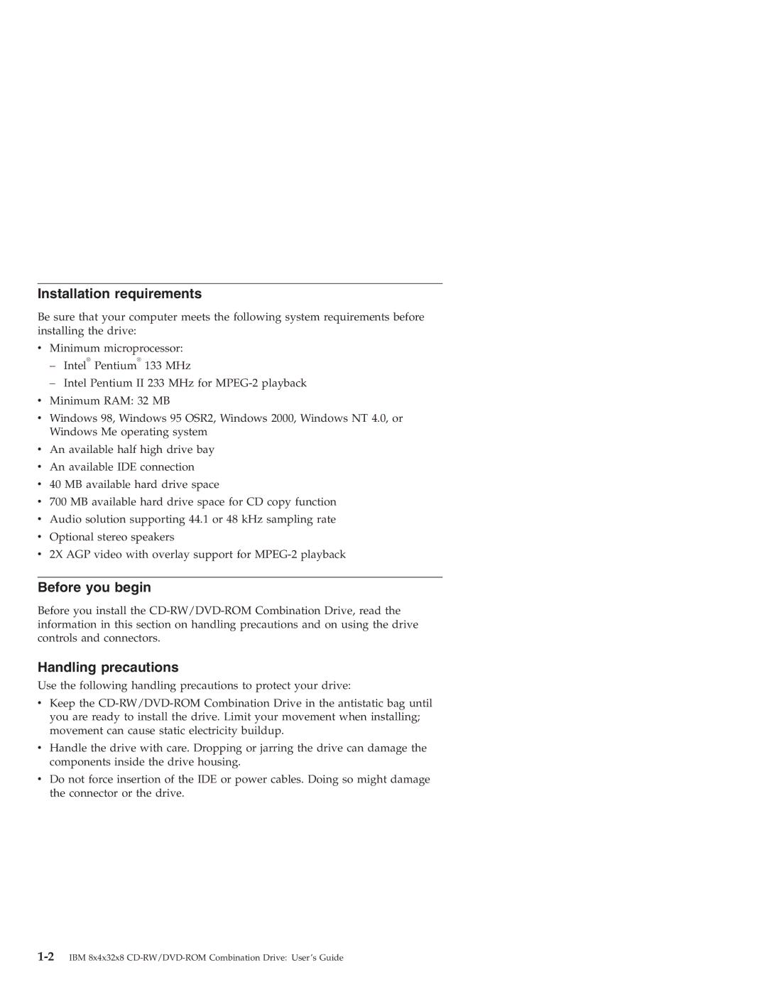 IBM 22P6959 manual Installation requirements, Before you begin, Handling precautions 