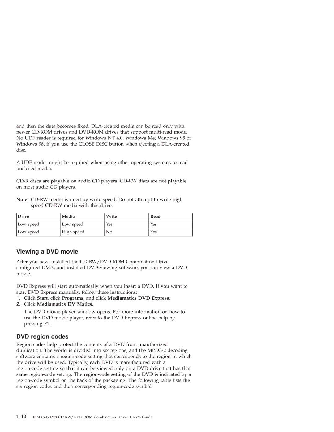 IBM 22P6959 manual Viewing a DVD movie, DVD region codes 