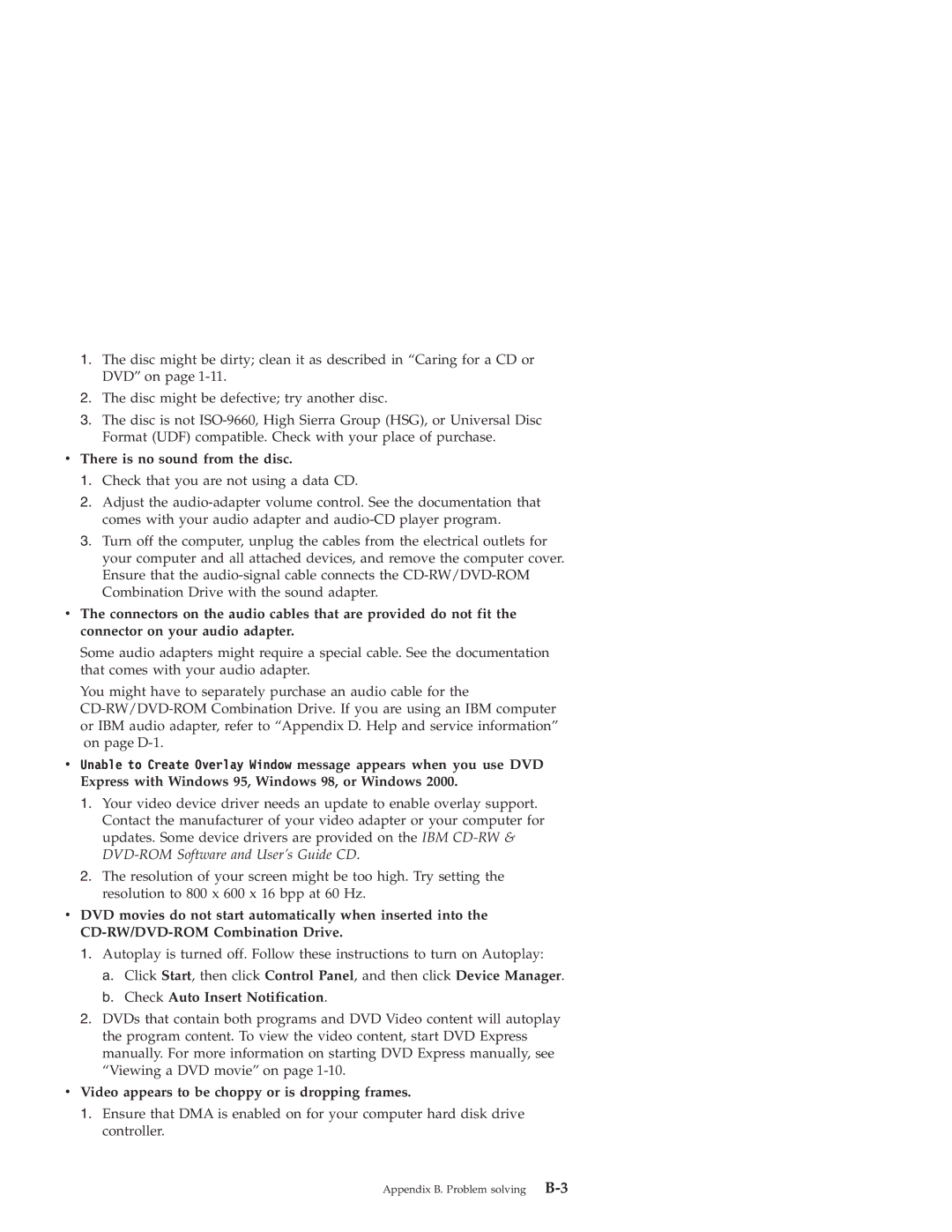 IBM 22P6959 manual There is no sound from the disc, Check Auto Insert Notification 