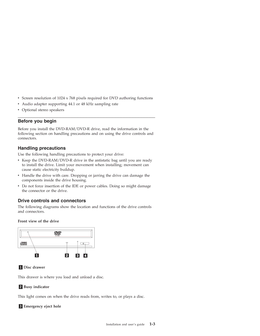 IBM 22P6960 manual Before you begin, Handling precautions, Drive controls and connectors 