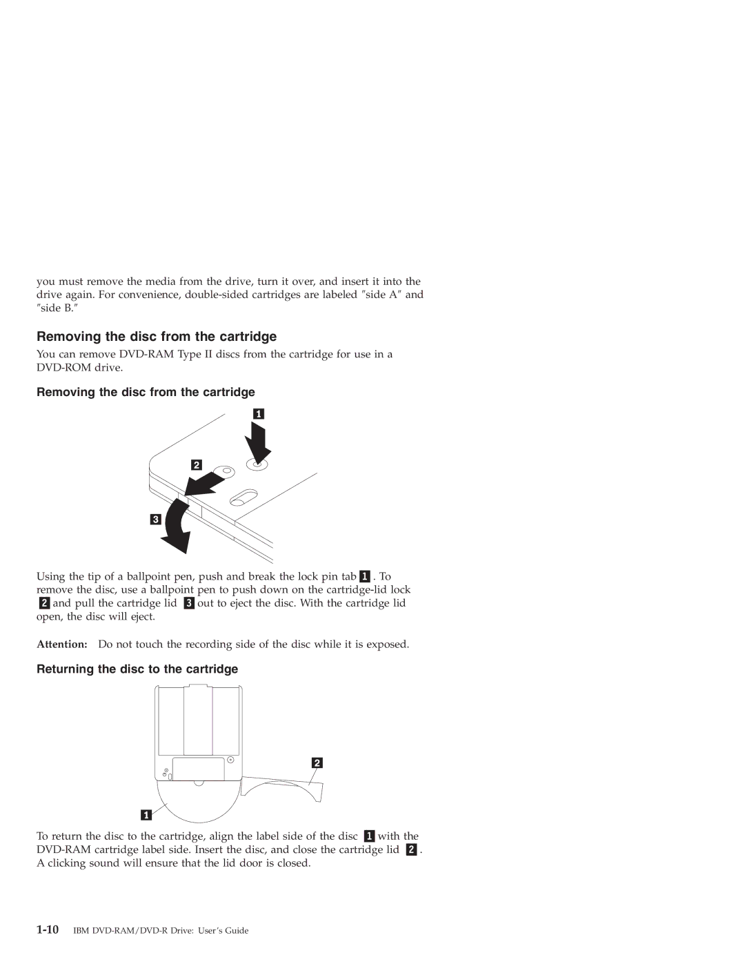 IBM 22P6960 manual Removing the disc from the cartridge 