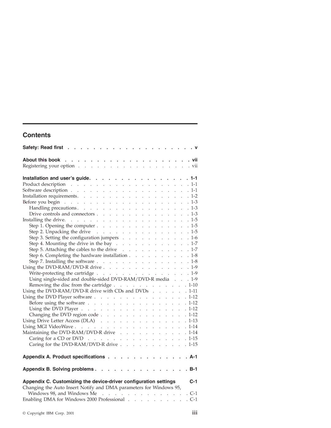 IBM 22P6960 manual Contents 