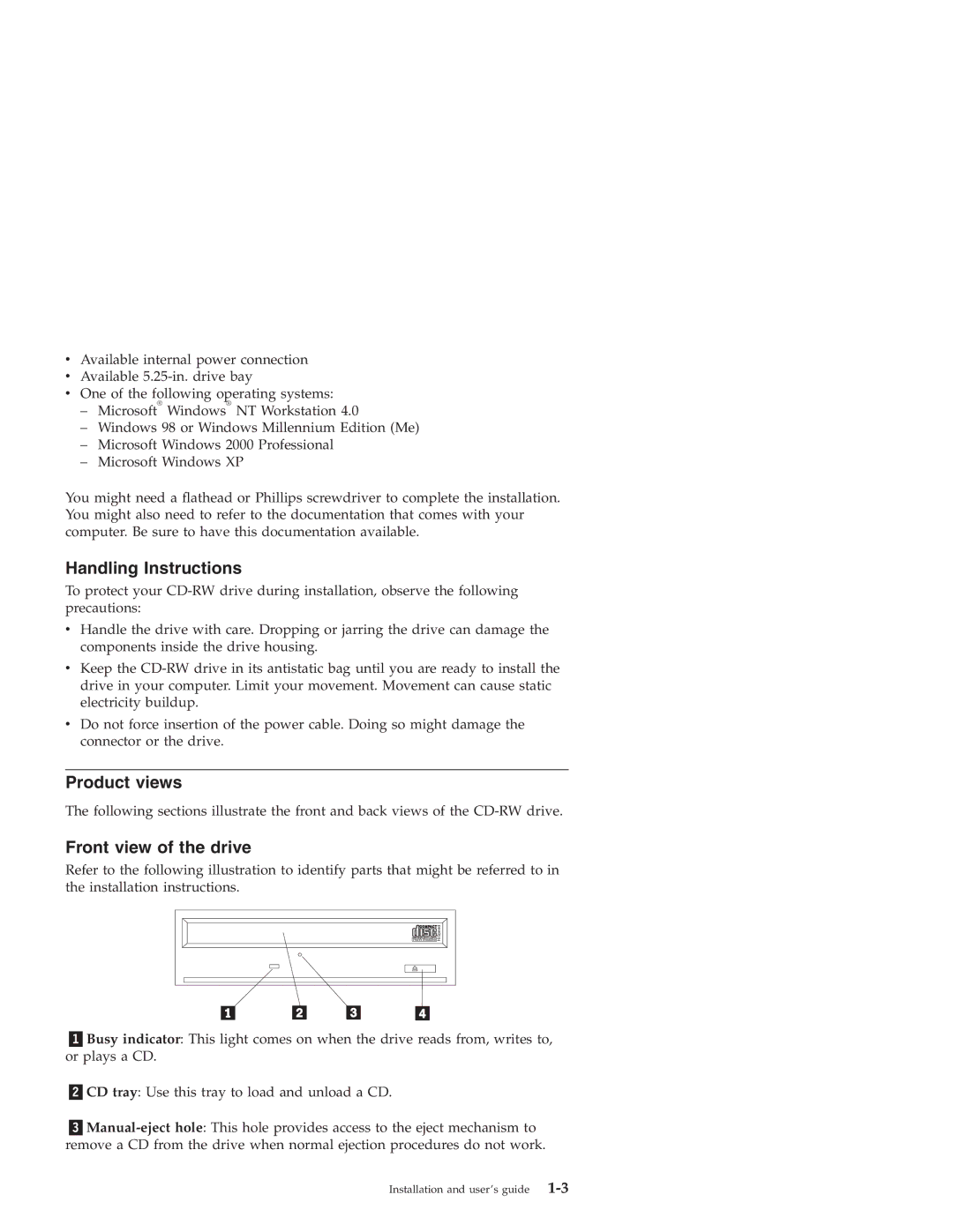 IBM 22P6969 manual Handling Instructions, Product views, Front view of the drive 