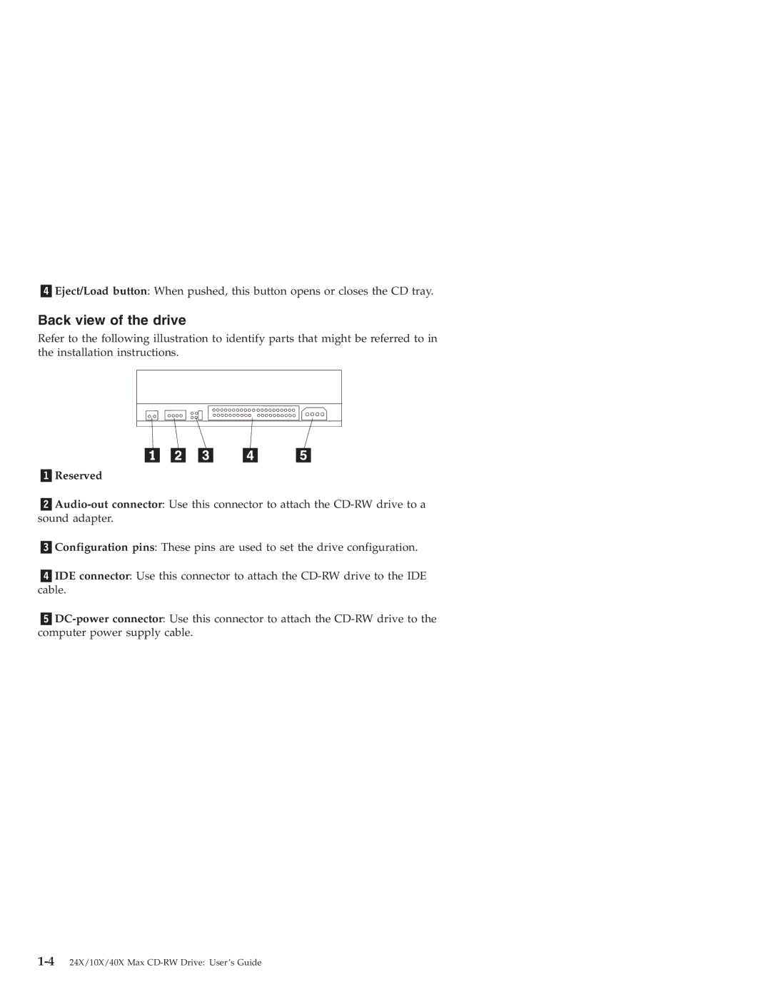 IBM 22P6969 manual Back view of the drive, Reserved 