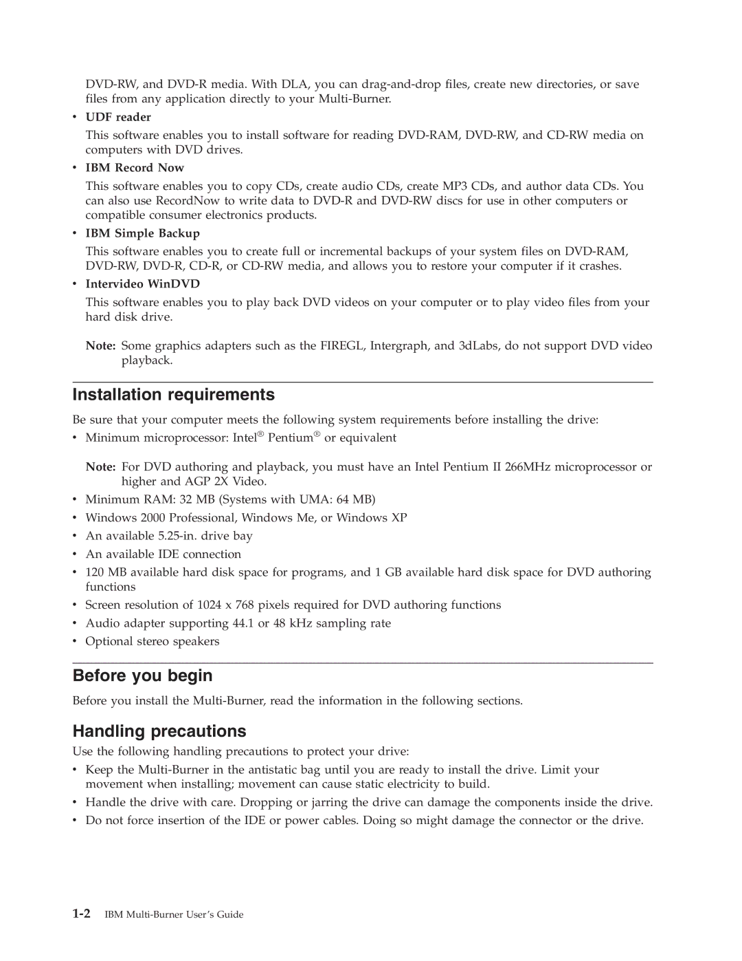 IBM 22P6972 manual Installation requirements, Before you begin, Handling precautions 