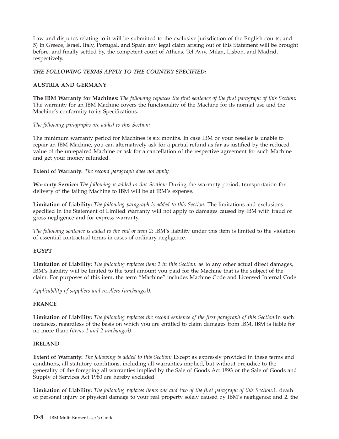 IBM 22P6972 manual Following Terms Apply to the Country Specified 