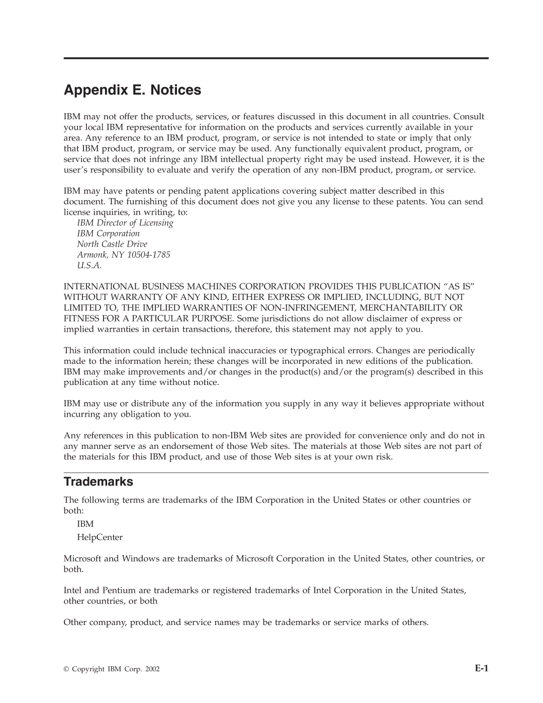 IBM 22P6972 manual Appendix E. Notices, Trademarks 