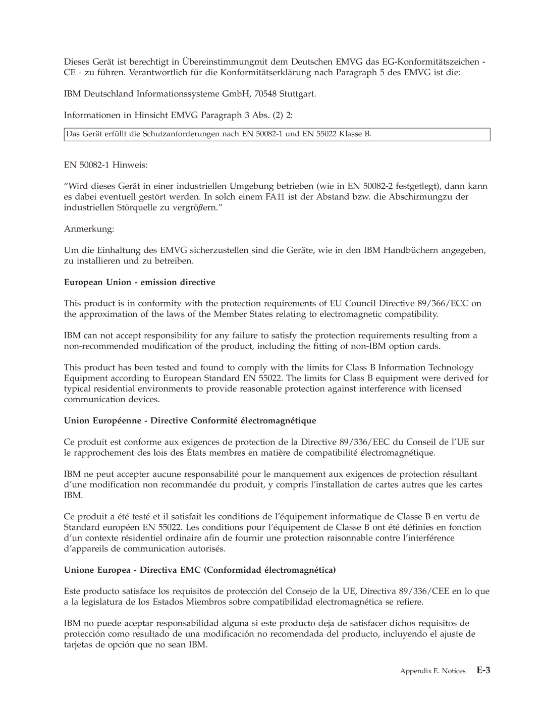 IBM 22P6972 manual European Union emission directive, Union Européenne Directive Conformité électromagnétique 