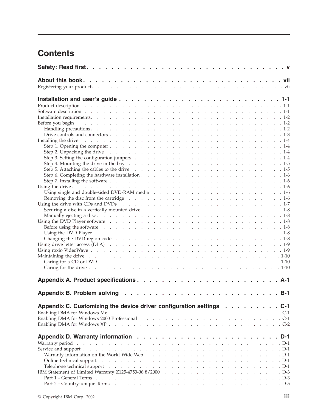 IBM 22P6972 manual Contents 