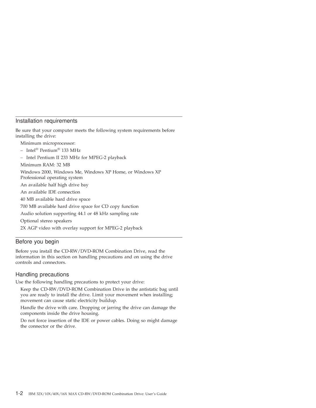 IBM 22P6975 manual Installation requirements, Before you begin, Handling precautions 