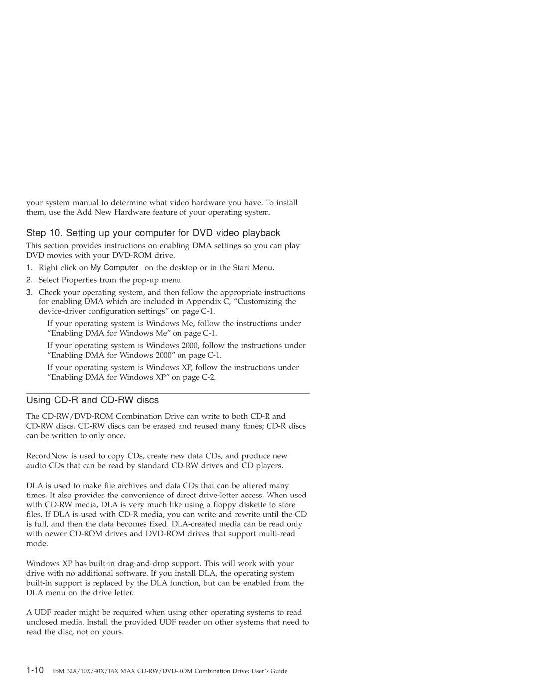 IBM 22P6975 manual Setting up your computer for DVD video playback, Using CD-R and CD-RW discs 