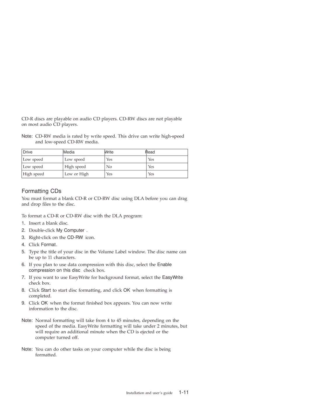 IBM 22P6975 manual Formatting CDs 