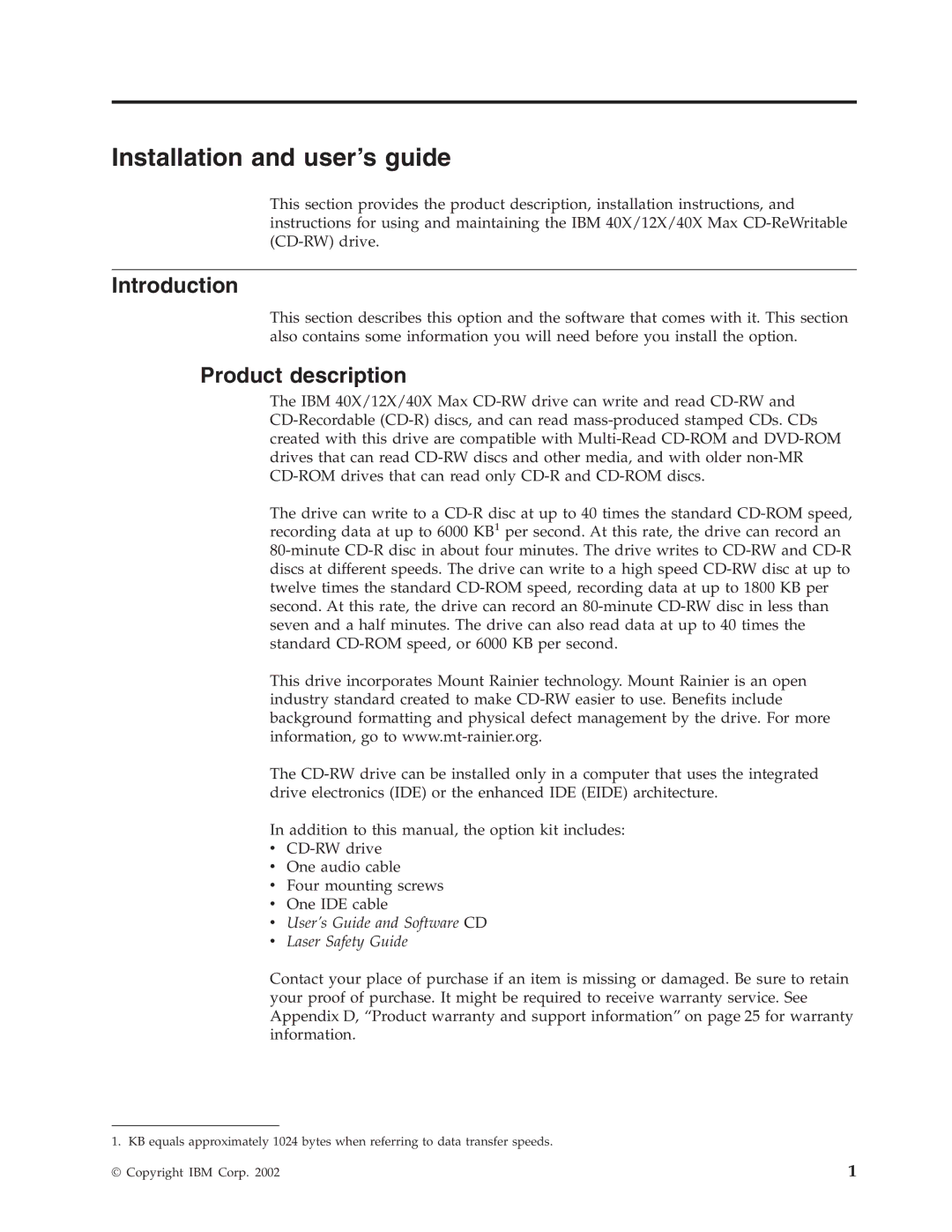 IBM 22P6979 manual Installation and user’s guide, Introduction, Product description 