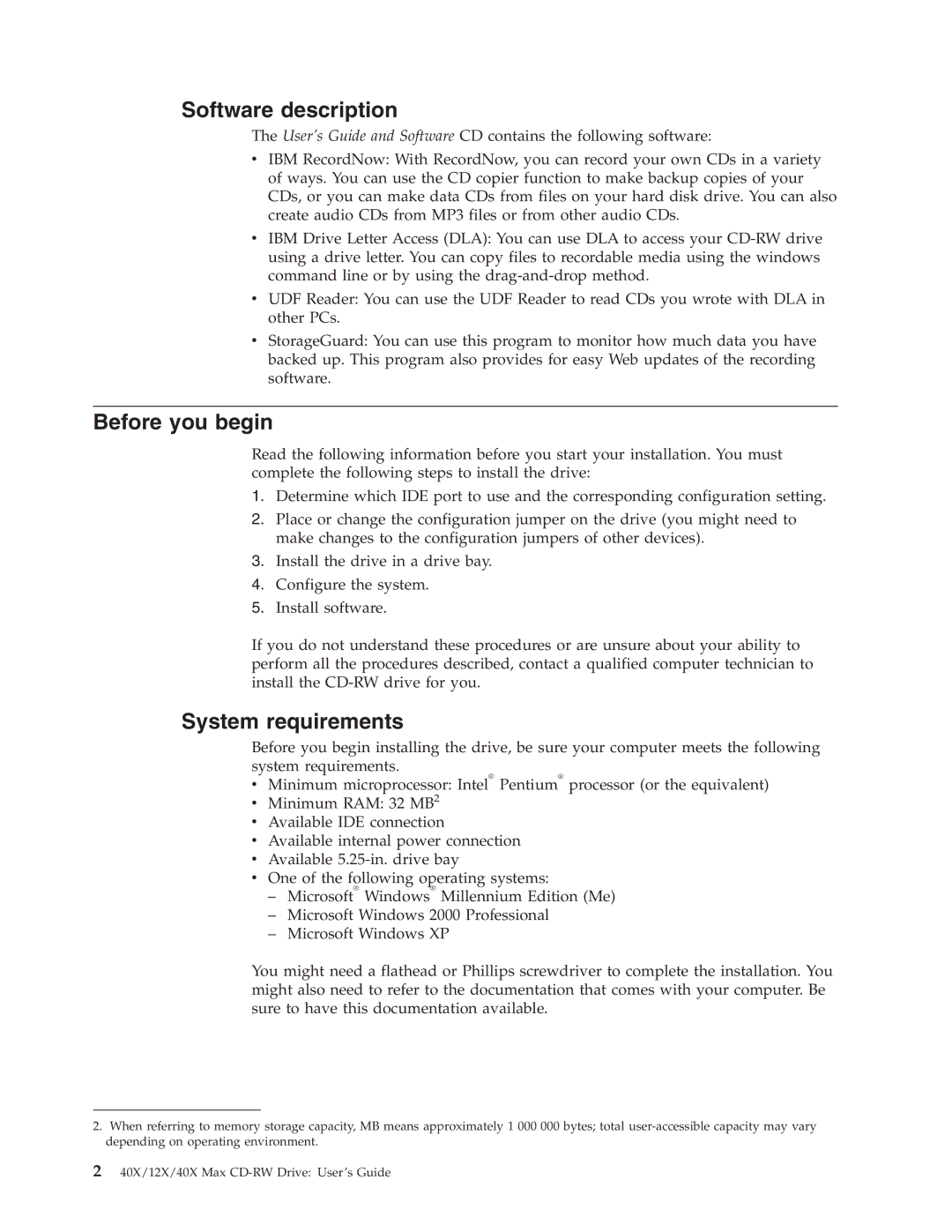 IBM 22P6979 manual Software description, Before you begin, System requirements 