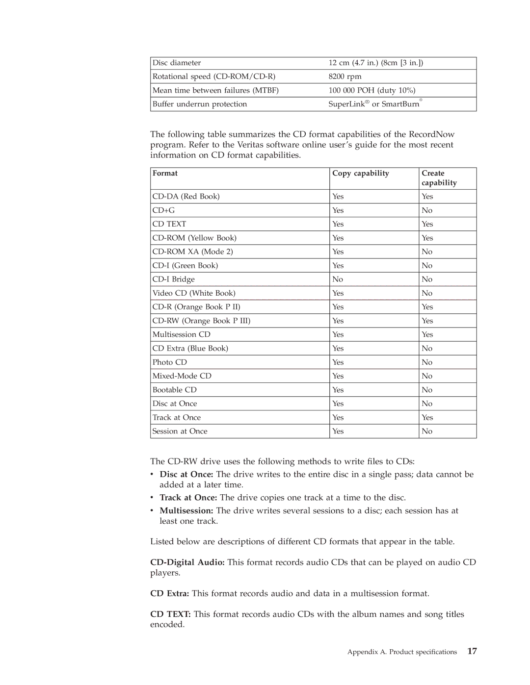 IBM 22P6979 manual Format Copy capability Create Capability 