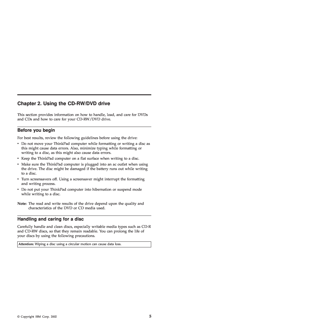 IBM 22P6982 manual Using the CD-RW/DVD drive, Before you begin, Handling and caring for a disc 