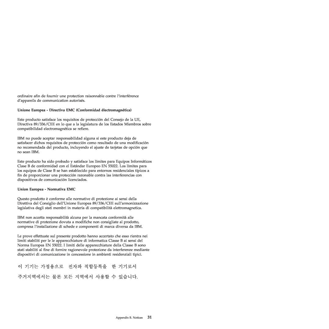 IBM 22P6982 manual Unione Europea - Directiva EMC Conformidad électromagnética, Union Europea - Normativa EMC 