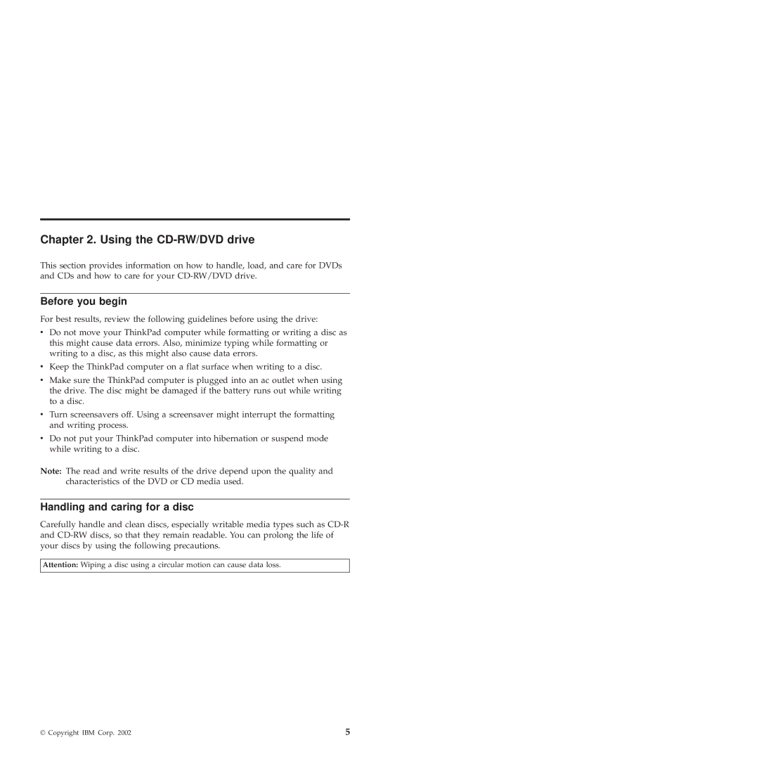 IBM 22P6982 manual Using the CD-RW/DVD drive, Before you begin, Handling and caring for a disc 