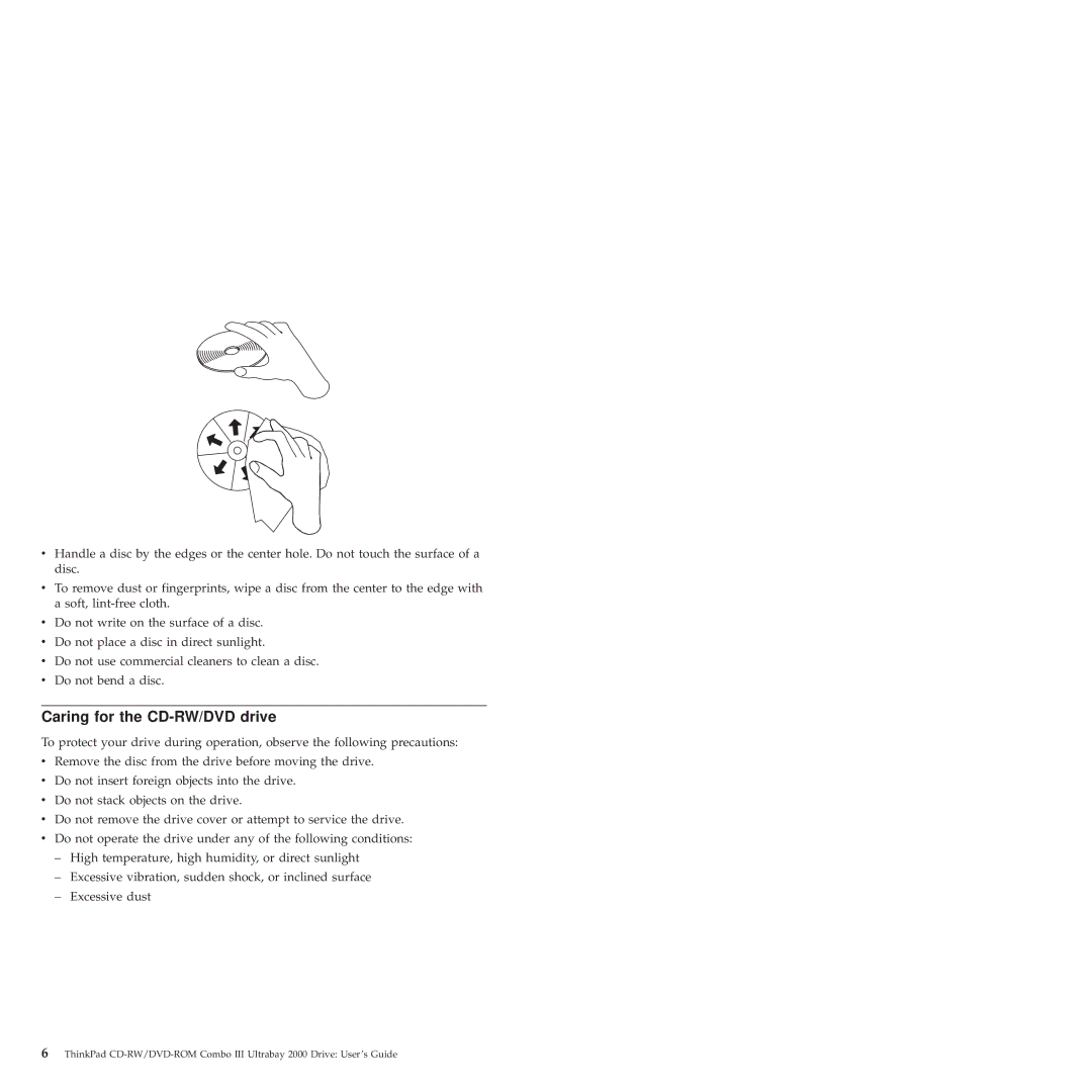 IBM 22P6982 manual Caring for the CD-RW/DVD drive 