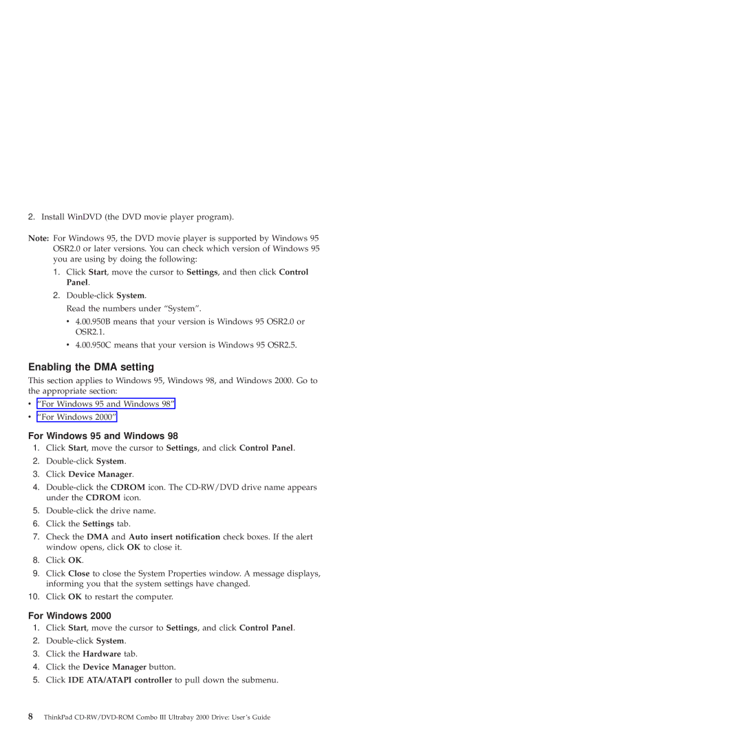 IBM 22P6982 manual Enabling the DMA setting, Click Device Manager 