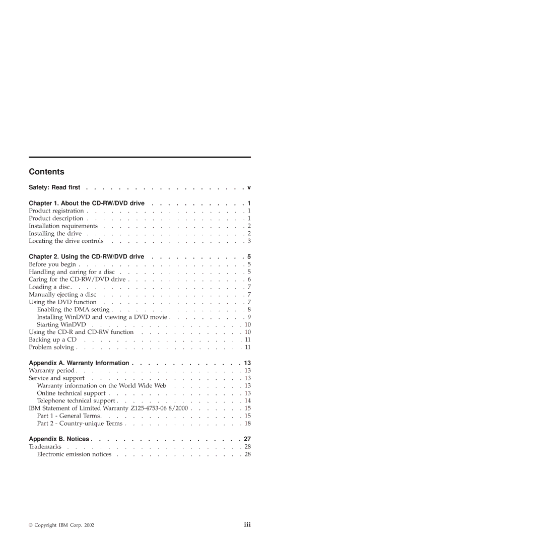 IBM 22P6982 manual Contents 