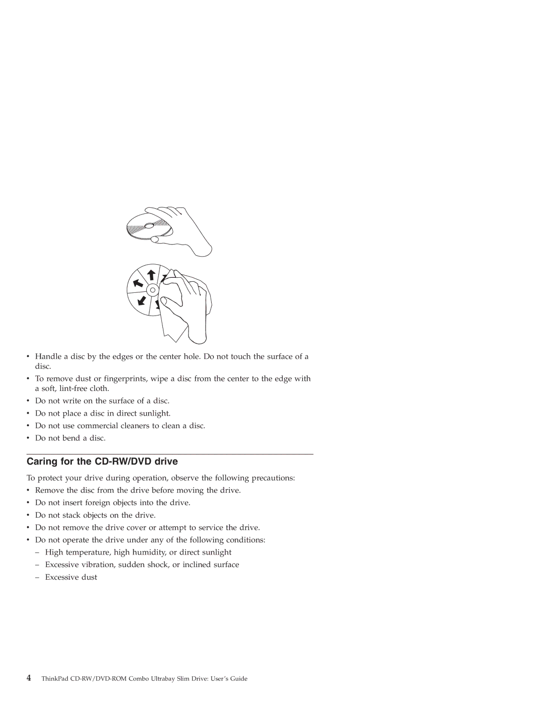 IBM 22P7007 manual Caring for the CD-RW/DVD drive 