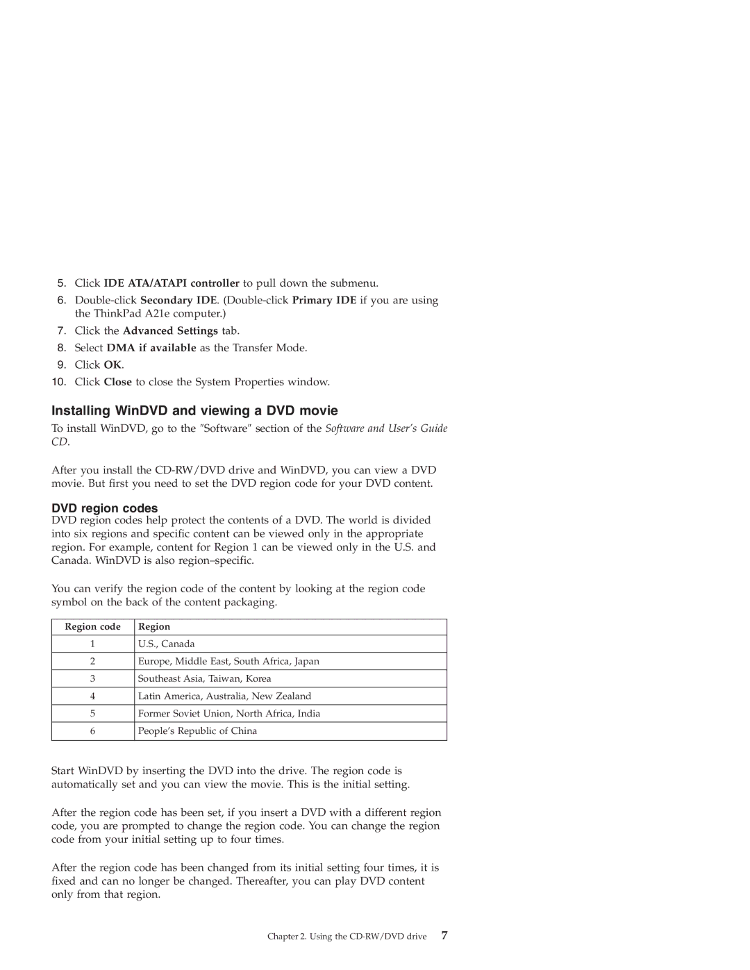 IBM 22P7007 manual Installing WinDVD and viewing a DVD movie, Click the Advanced Settings tab 